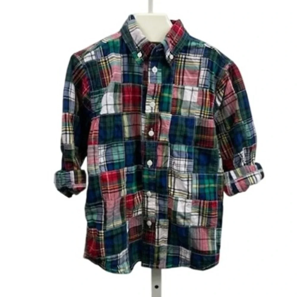 Gymboree Plaid Patchwork‎ Button-Up Shirt Long Sleeve Cotton Blend Size M (7-8)